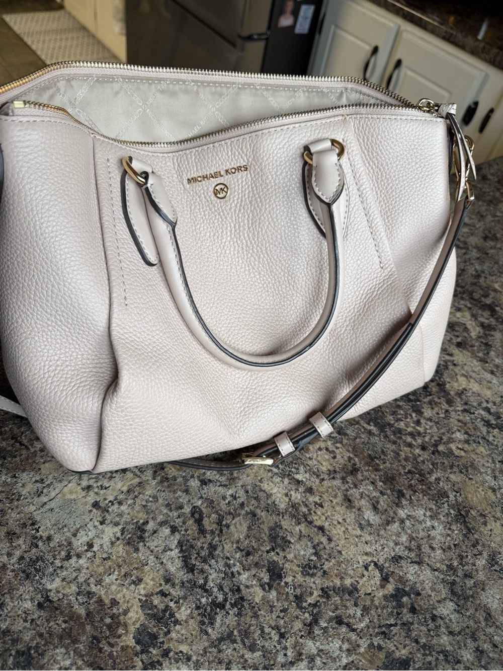 Michael Kors Pebbled Leather Shoulder Satchel in Light Blush Pink